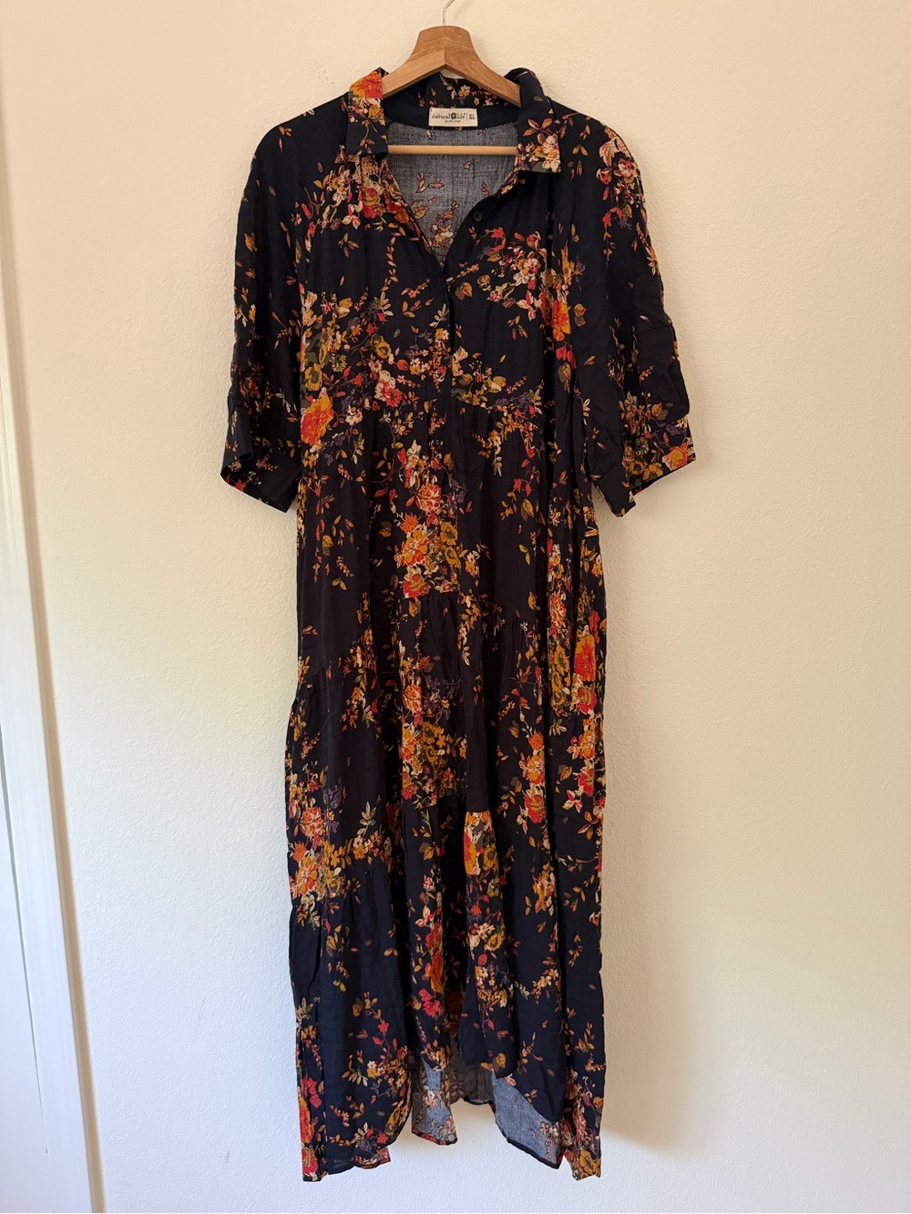 Natural Life Rebecca Floral Midi Tiered Shirt Dress Autumn Short Sleeve Size XL - Picture 2 of 10